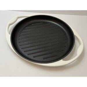 IH White Round Enameled Cast Iron Grill Pan With Handles 10.25" - EUC